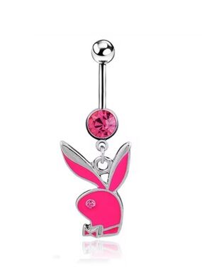 PLAYBOY Hot Pink Bunny Logo Dangle Navel Ring